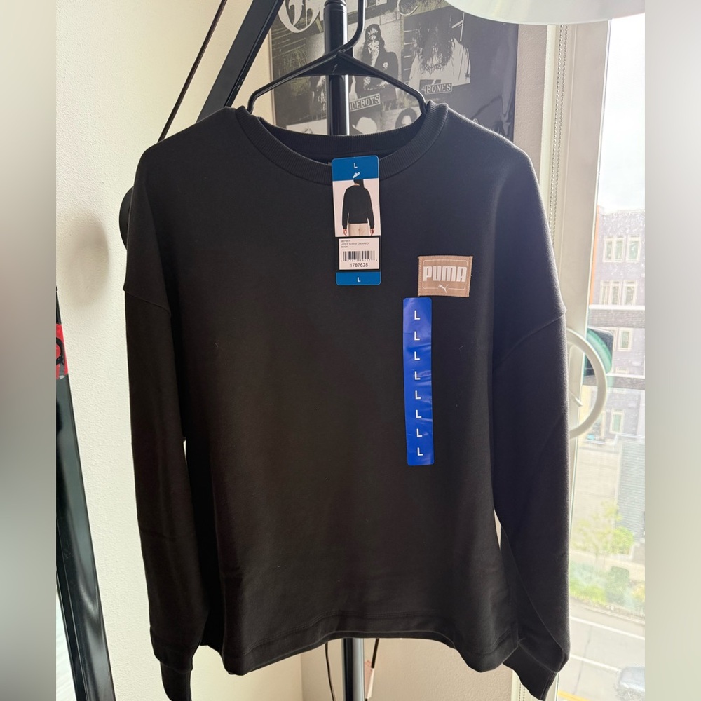 Puma Black Crewneck with Logo Patch NWT